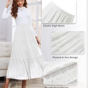 Chiffon Elastic High Waist Pleated A-Line Flared Maxi Skirts
